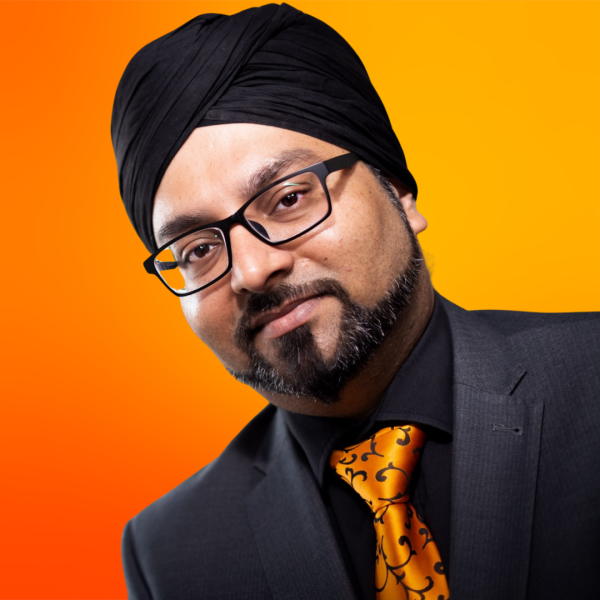 Profile pic of Gus Bhandal on an orange gradient background